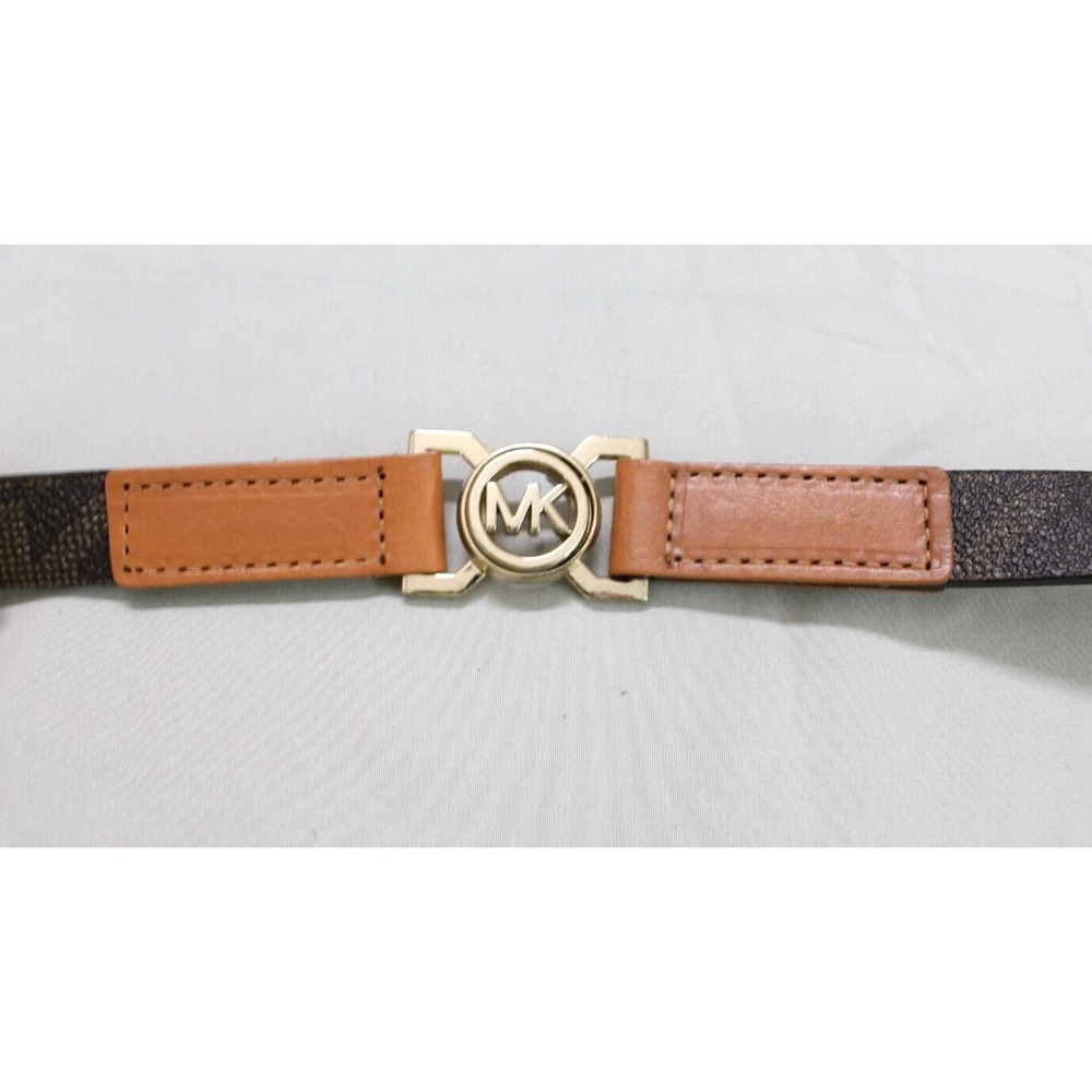MICHAEL KORS Brown SIGNATURE MK LOGO Gold Hardware FAUX LEATHER Waist Belt Sz S